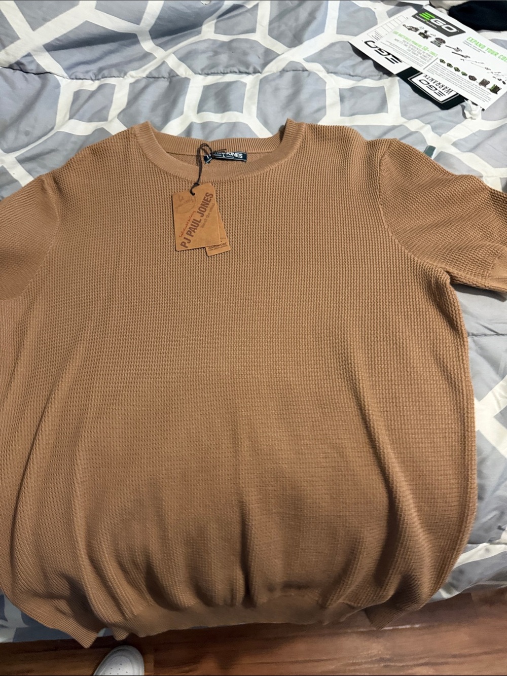 P.J. Paul Jones Men's Crewneck Waffle Knit Sweater in Camel Brown
